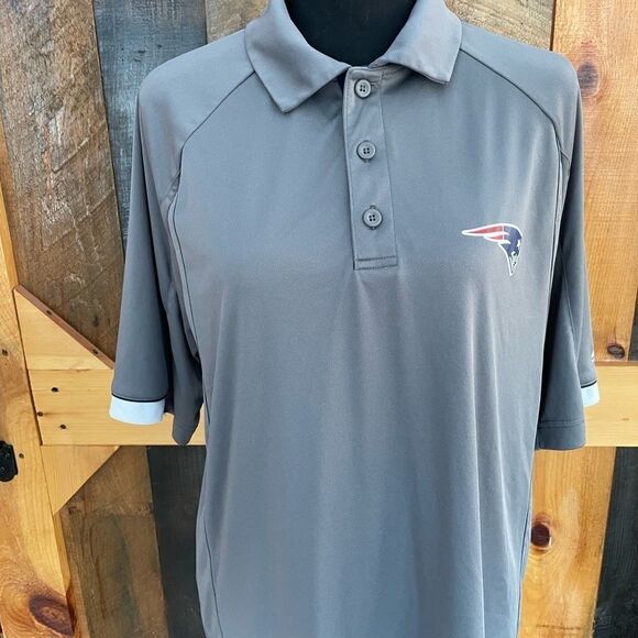 MAJESTIC  Cool Base Patriots gray with white trim polo shirt, size L - Picture 3 of 10